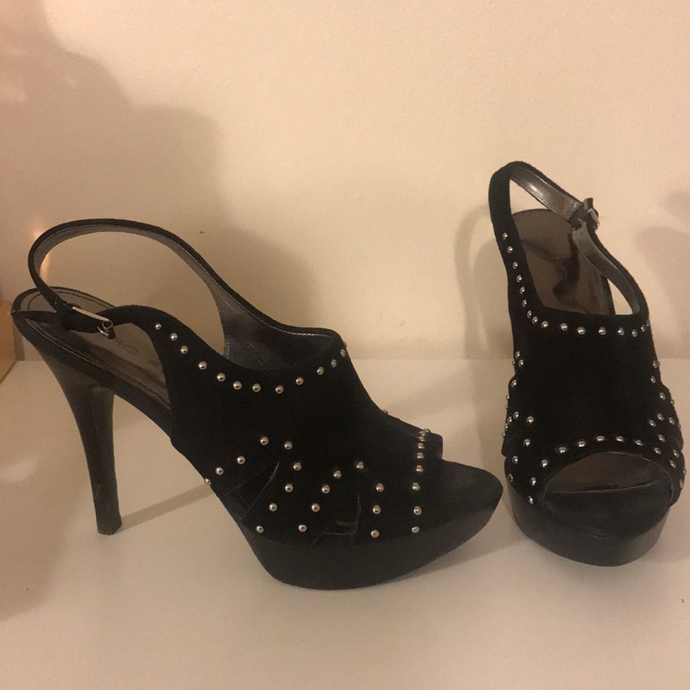 Marc Fisher Black suede platform peep toe